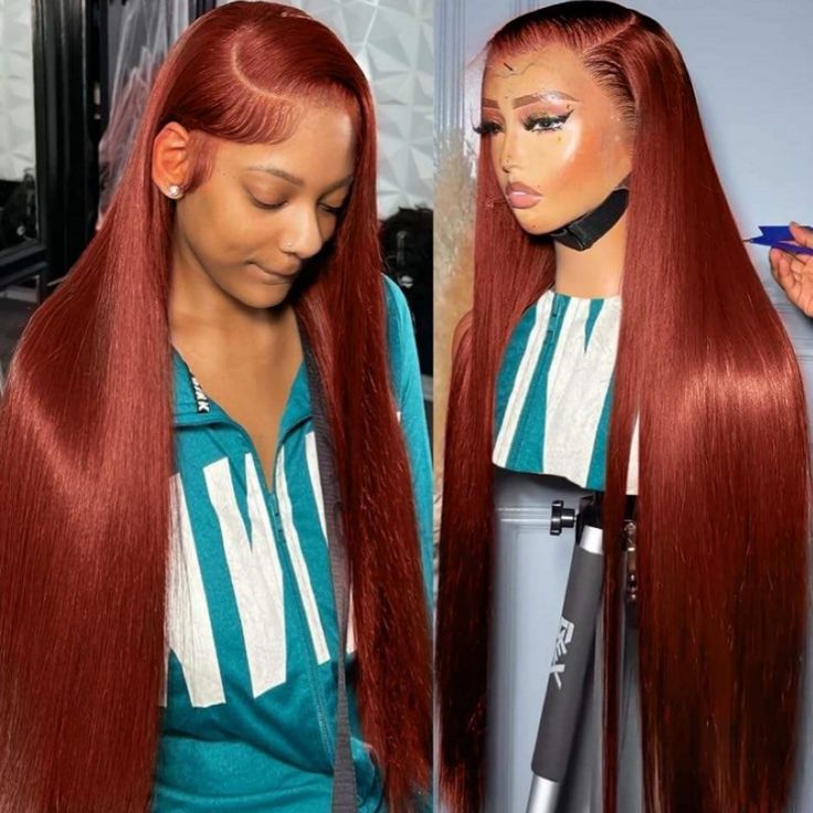 Reddish Brown Straight Wig – 250% Density Human Hair, 13x4 & 13x6 HD Transparent Lace Front, Pre-Plucked Full Frontal Wig - MS ACORA HAIR