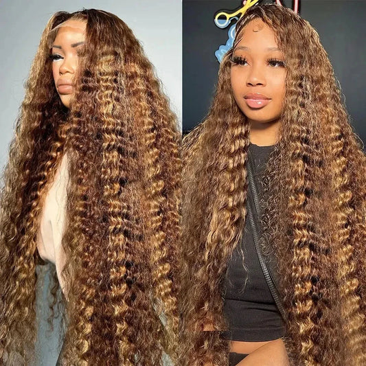 Curly Highlight Wig – Honey Blonde Deep Wave 13x4 & 13x6 HD Lace Front Brazilian Human Hair Wig - MS ACORA HAIR