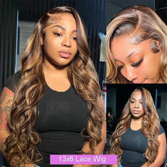 Blonde Highlight Body Wave Wig – 13x4 & 13x6 HD Lace Front Human Hair Wig for Women, 4/27 Colored Lace Frontal Wig - MS ACORA HAIR