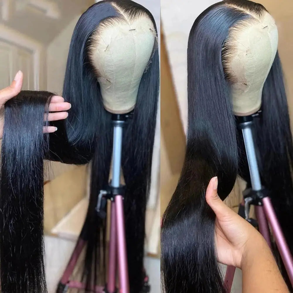 HD Transparent Lace Front Wig – 250% Density, Pre-Plucked 12A Brazilian Straight Human Hair, Full Frontal Virgin Wig