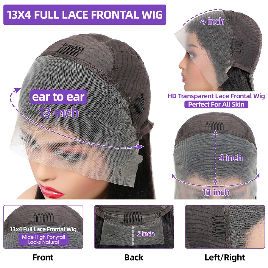 Reddish Brown Straight Wig – 250% Density Human Hair, 13x4 & 13x6 HD Transparent Lace Front, Pre-Plucked Full Frontal Wig - MS ACORA HAIR
