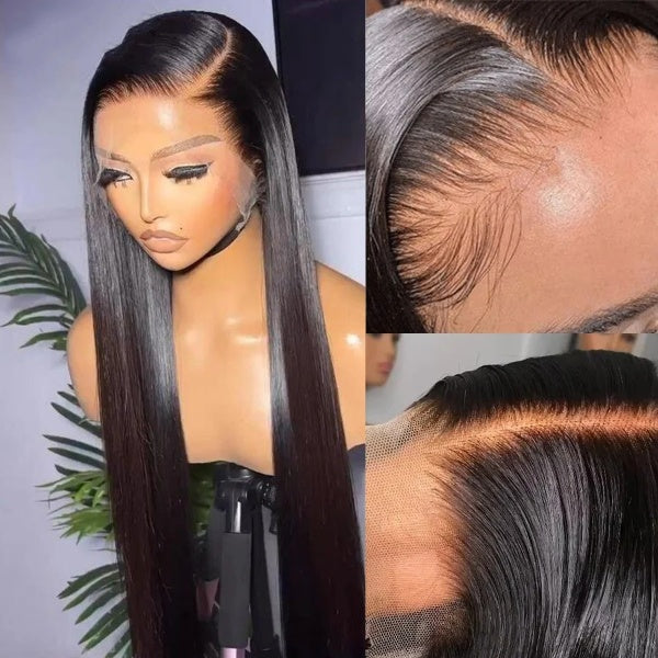 HD Transparent Lace Front Wig – 250% Density, Pre-Plucked 12A Brazilian Straight Human Hair, Full Frontal Virgin Wig